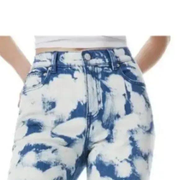 Alice + Olivia Blue and White Straight Leg Jeans - Picture 4 of 4